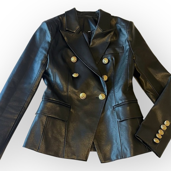 Faux Leather double breasted fitted blazer jacket, size XS/S, NWOT - Picture 2 of 16